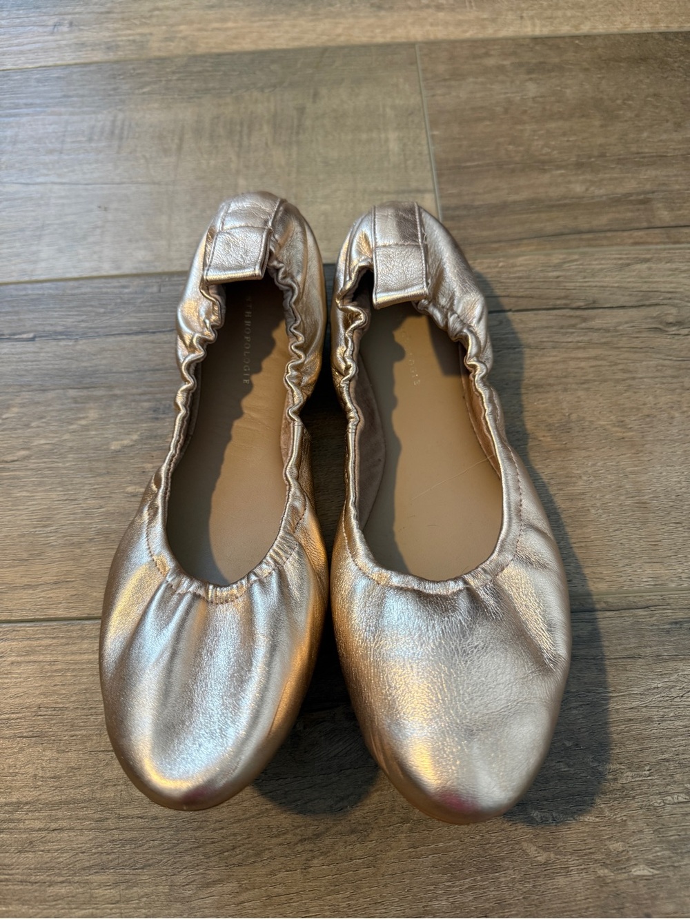 Anthropologie Metallic Rose Gold Ballet Flats, Size 10